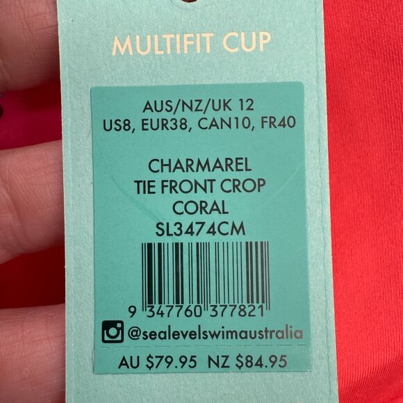 NWT Women's SEA LEVEL SWIM Charmarel Tie Front Crop Bikini Top "Coral" | Size 8 - Picture 8 of 11